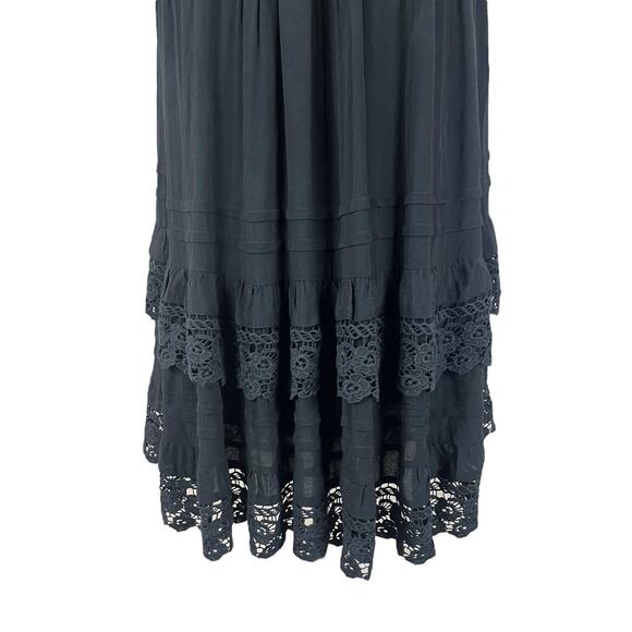 1st Sight Black Boho Off-The-Shoulder Tiered Mini Dress Lace Trim Size Small - Picture 5 of 7